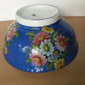 Vintage hand painted blue with chrysanthemum flowers bowl American Rose Society